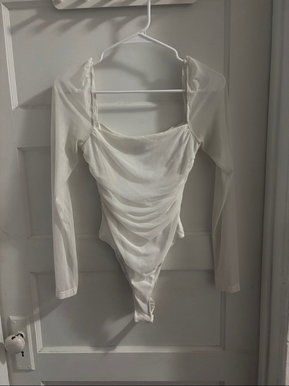 Princess Polly Women's White Long-Sleeve Draped Bodysuit